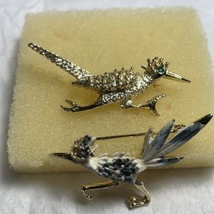 Roadrunner Vintage Brooch Lot of Two  Silver Tone